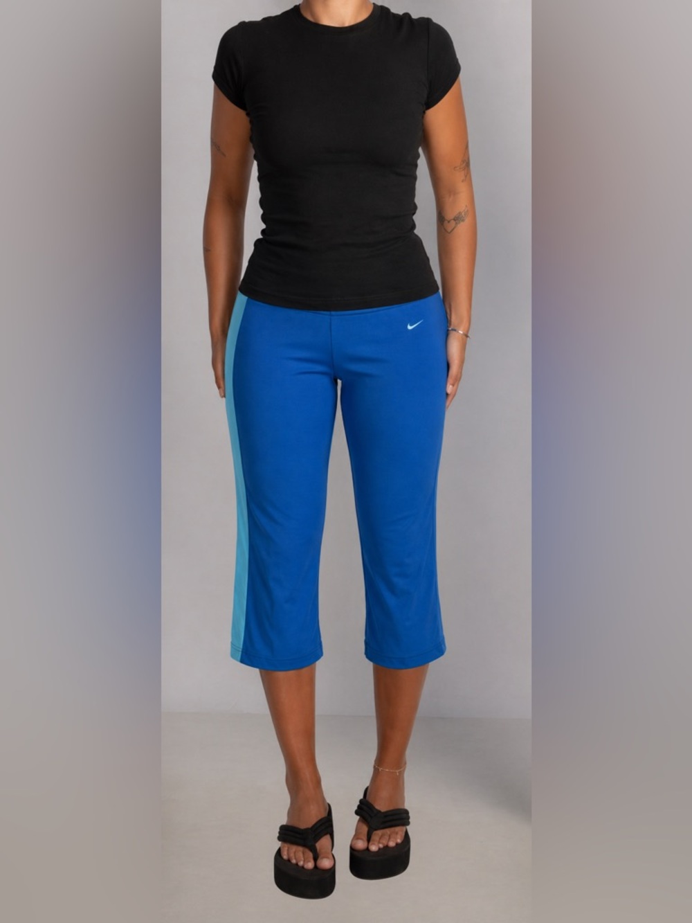 Y2K Nike Blue Capri Sweatpants with Light Blue Side Stripe